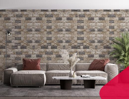 PAPIER PEINT BRIQUES GRÈGE 2649 - Meubles et décoration en Tunisie