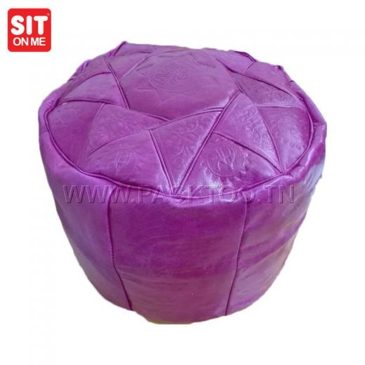 Pouf artisanal 100% cuir cylindrique. - Meubles et décoration en Tunisie