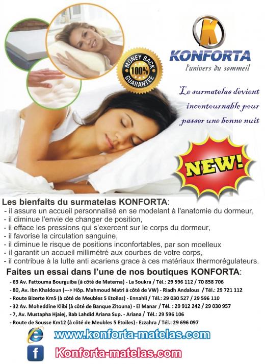 Surmatelas viscoelastique KONFORTA 90x190+5cm - Meubles et décoration en Tunisie